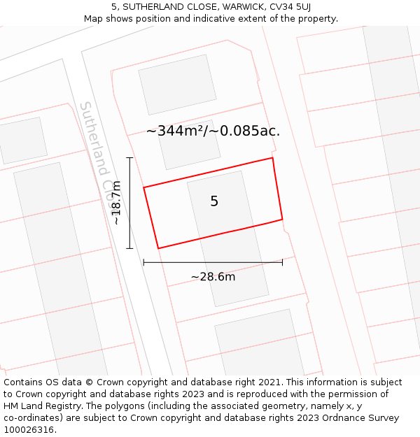 5, SUTHERLAND CLOSE, WARWICK, CV34 5UJ: Plot and title map