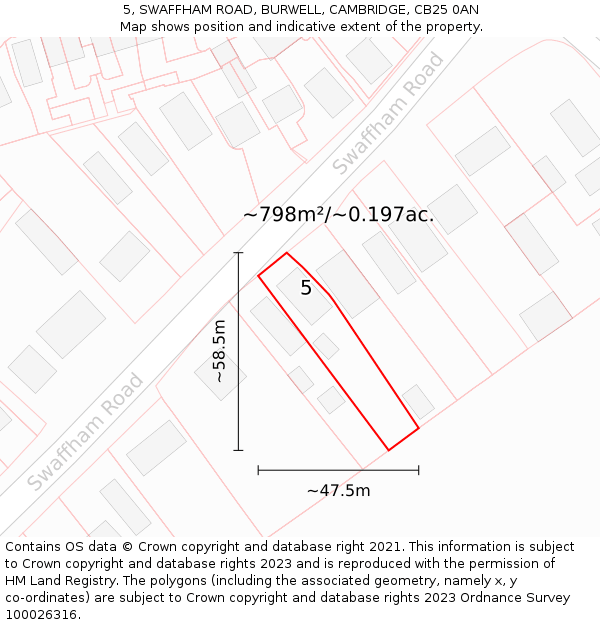 5, SWAFFHAM ROAD, BURWELL, CAMBRIDGE, CB25 0AN: Plot and title map