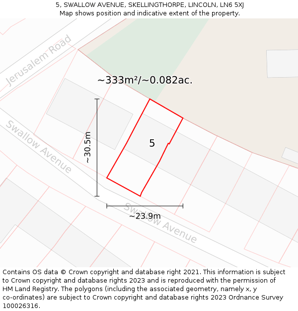 5, SWALLOW AVENUE, SKELLINGTHORPE, LINCOLN, LN6 5XJ: Plot and title map