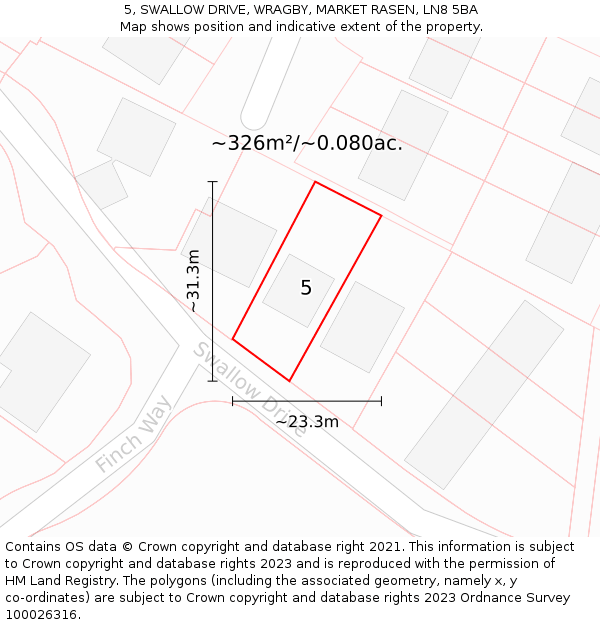5, SWALLOW DRIVE, WRAGBY, MARKET RASEN, LN8 5BA: Plot and title map