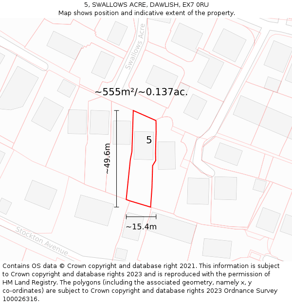 5, SWALLOWS ACRE, DAWLISH, EX7 0RU: Plot and title map