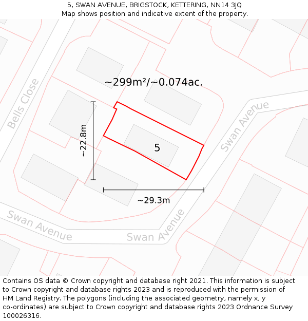 5, SWAN AVENUE, BRIGSTOCK, KETTERING, NN14 3JQ: Plot and title map