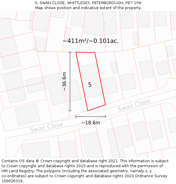 5, SWAN CLOSE, WHITTLESEY, PETERBOROUGH, PE7 1YW: Plot and title map