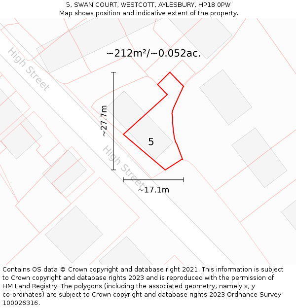 5, SWAN COURT, WESTCOTT, AYLESBURY, HP18 0PW: Plot and title map