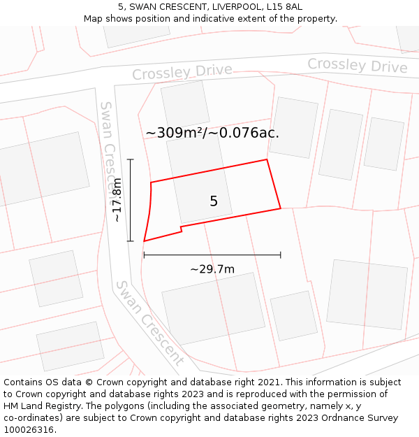 5, SWAN CRESCENT, LIVERPOOL, L15 8AL: Plot and title map