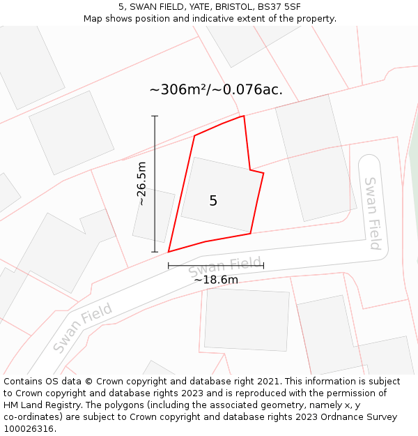 5, SWAN FIELD, YATE, BRISTOL, BS37 5SF: Plot and title map