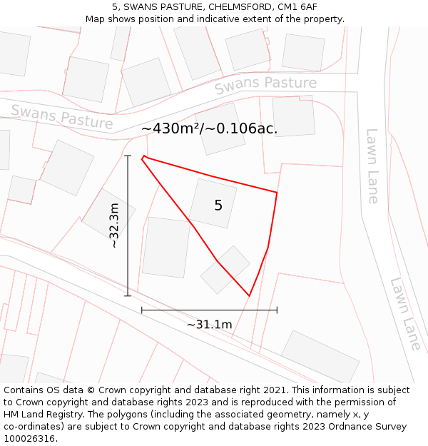 5, SWANS PASTURE, CHELMSFORD, CM1 6AF: Plot and title map