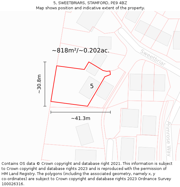 5, SWEETBRIARS, STAMFORD, PE9 4BZ: Plot and title map