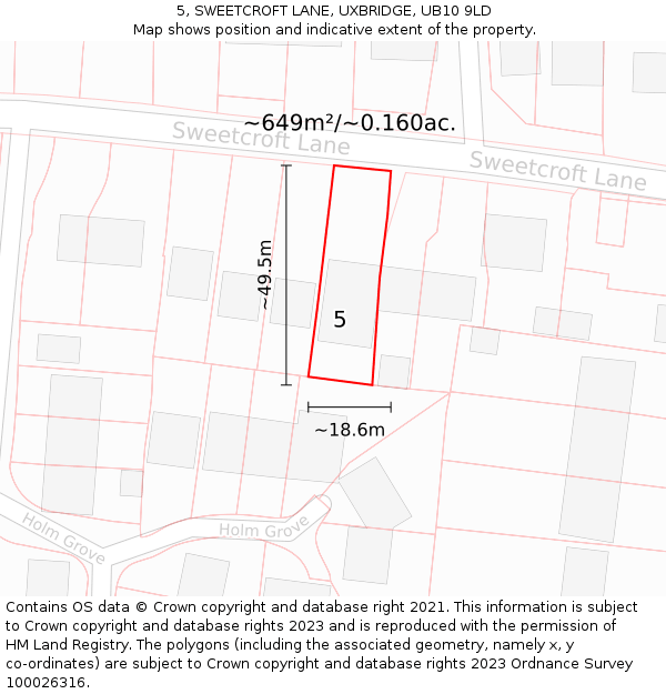 5, SWEETCROFT LANE, UXBRIDGE, UB10 9LD: Plot and title map