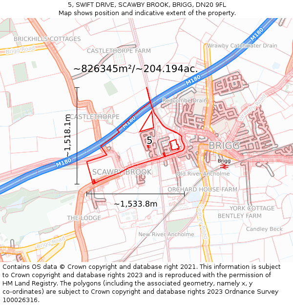 5, SWIFT DRIVE, SCAWBY BROOK, BRIGG, DN20 9FL: Plot and title map