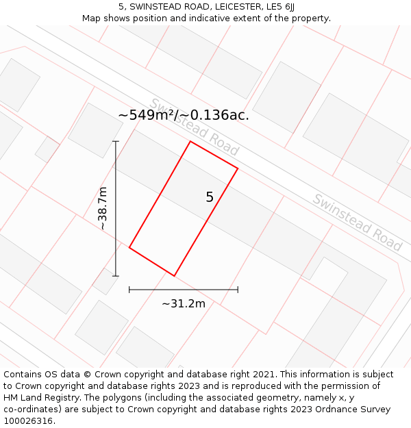 5, SWINSTEAD ROAD, LEICESTER, LE5 6JJ: Plot and title map