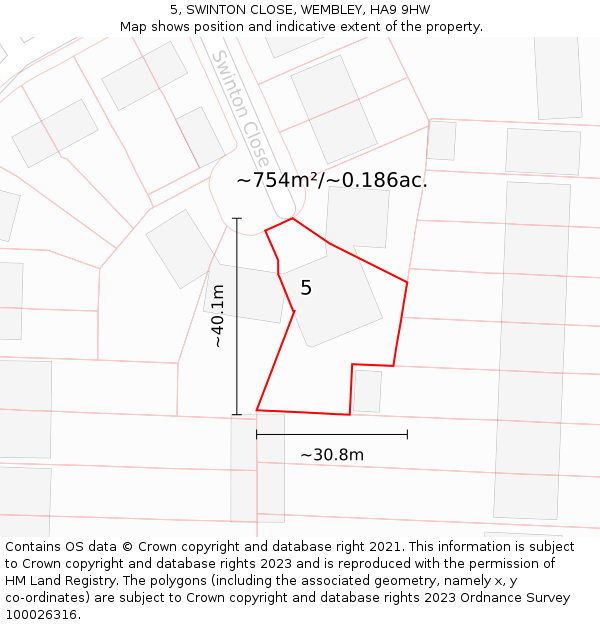 5, SWINTON CLOSE, WEMBLEY, HA9 9HW: Plot and title map