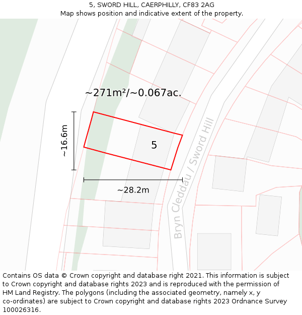 5, SWORD HILL, CAERPHILLY, CF83 2AG: Plot and title map