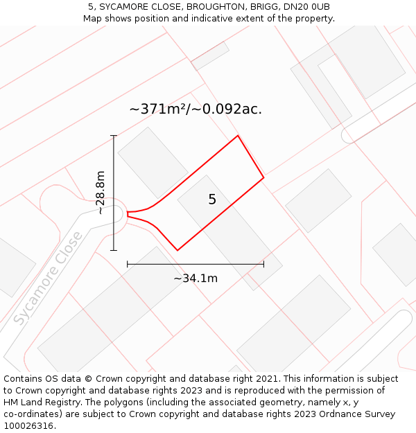 5, SYCAMORE CLOSE, BROUGHTON, BRIGG, DN20 0UB: Plot and title map