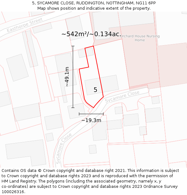 5, SYCAMORE CLOSE, RUDDINGTON, NOTTINGHAM, NG11 6PP: Plot and title map