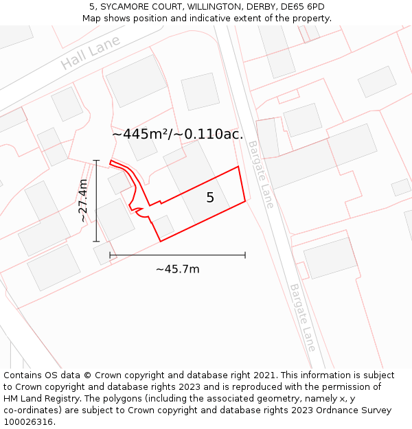 5, SYCAMORE COURT, WILLINGTON, DERBY, DE65 6PD: Plot and title map