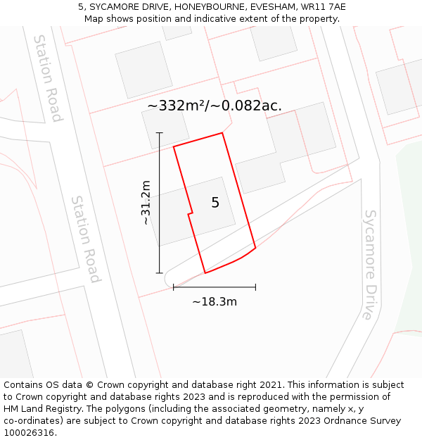 5, SYCAMORE DRIVE, HONEYBOURNE, EVESHAM, WR11 7AE: Plot and title map