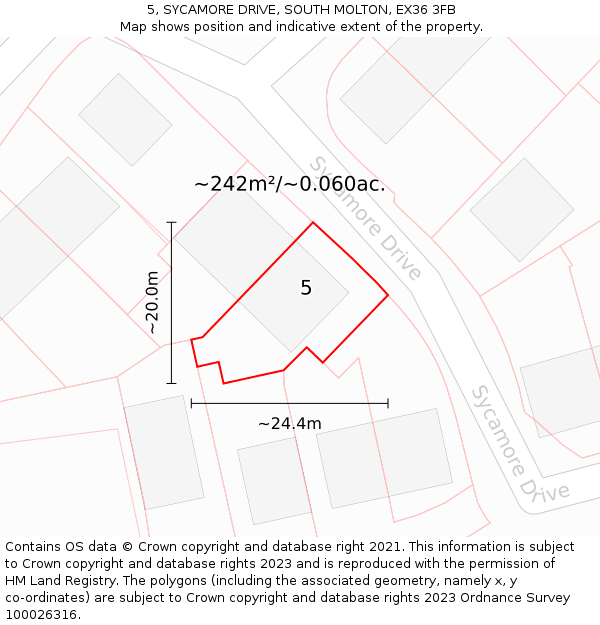 5, SYCAMORE DRIVE, SOUTH MOLTON, EX36 3FB: Plot and title map