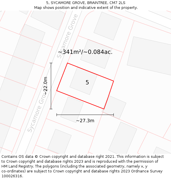 5, SYCAMORE GROVE, BRAINTREE, CM7 2LS: Plot and title map