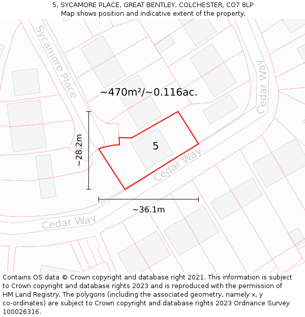 5, SYCAMORE PLACE, GREAT BENTLEY, COLCHESTER, CO7 8LP: Plot and title map