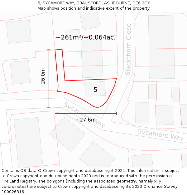 5, SYCAMORE WAY, BRAILSFORD, ASHBOURNE, DE6 3GX: Plot and title map