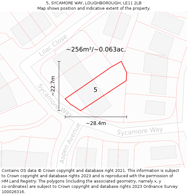 5, SYCAMORE WAY, LOUGHBOROUGH, LE11 2LB: Plot and title map