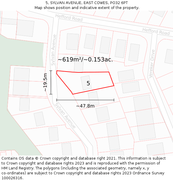 5, SYLVAN AVENUE, EAST COWES, PO32 6PT: Plot and title map