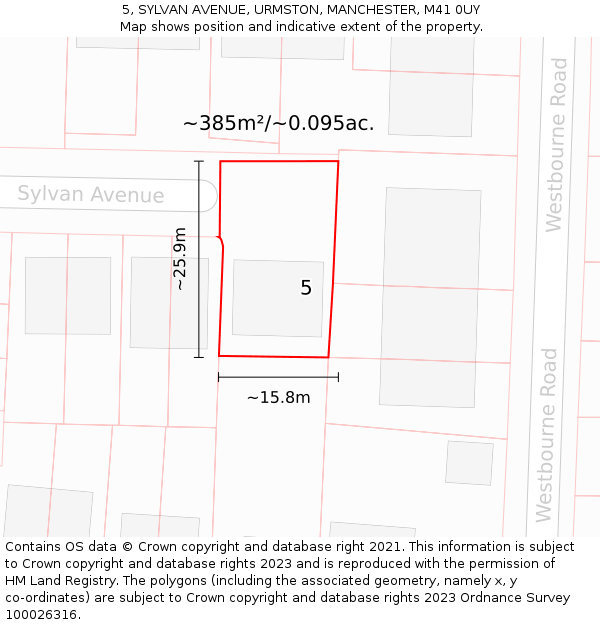 5, SYLVAN AVENUE, URMSTON, MANCHESTER, M41 0UY: Plot and title map