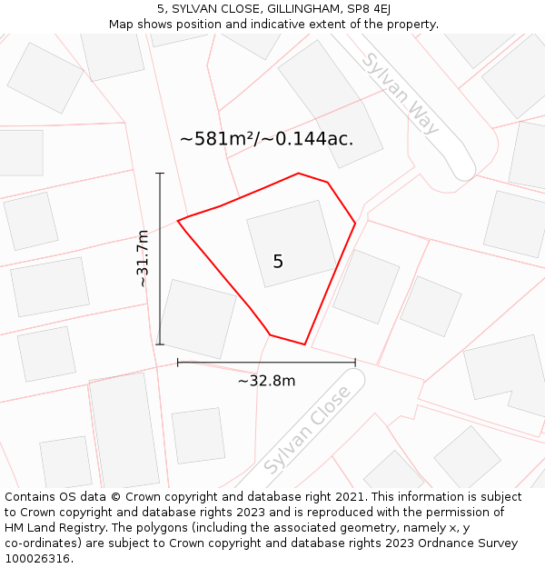 5, SYLVAN CLOSE, GILLINGHAM, SP8 4EJ: Plot and title map