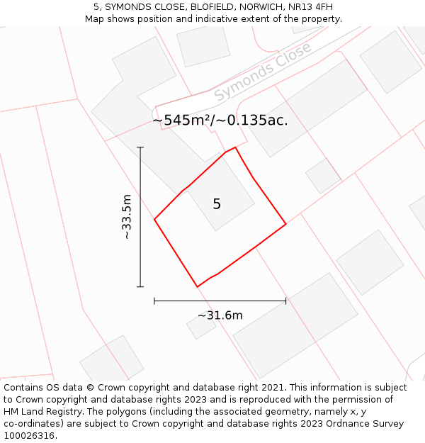 5, SYMONDS CLOSE, BLOFIELD, NORWICH, NR13 4FH: Plot and title map