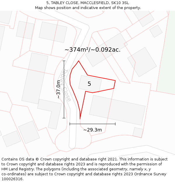 5, TABLEY CLOSE, MACCLESFIELD, SK10 3SL: Plot and title map