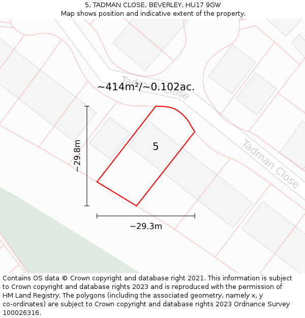 5, TADMAN CLOSE, BEVERLEY, HU17 9GW: Plot and title map