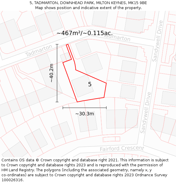 5, TADMARTON, DOWNHEAD PARK, MILTON KEYNES, MK15 9BE: Plot and title map