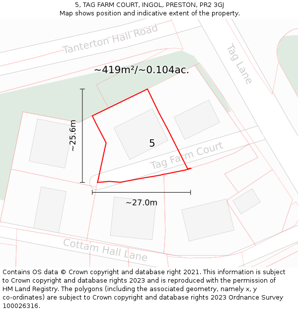 5, TAG FARM COURT, INGOL, PRESTON, PR2 3GJ: Plot and title map