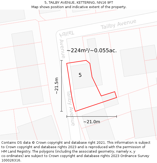 5, TAILBY AVENUE, KETTERING, NN16 9FT: Plot and title map