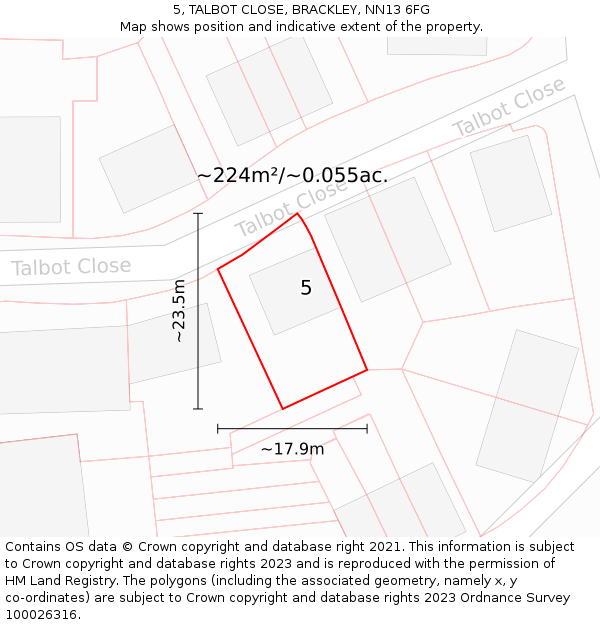 5, TALBOT CLOSE, BRACKLEY, NN13 6FG: Plot and title map