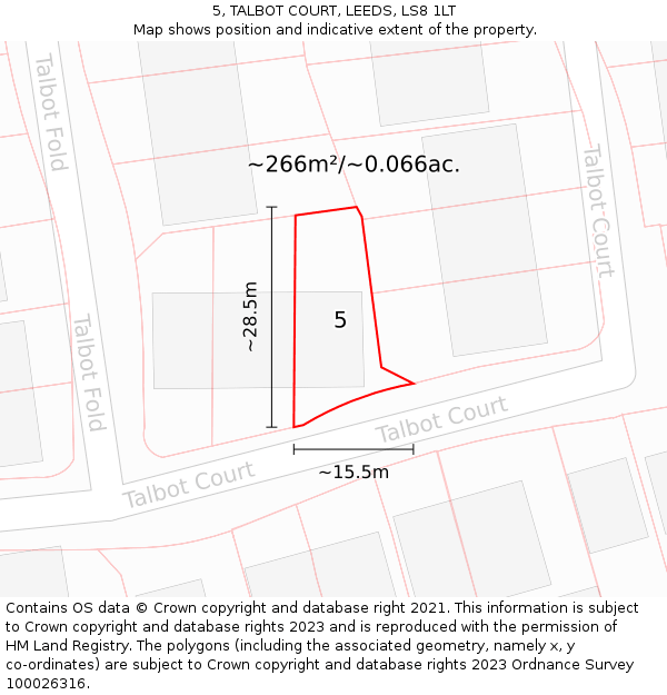 5, TALBOT COURT, LEEDS, LS8 1LT: Plot and title map