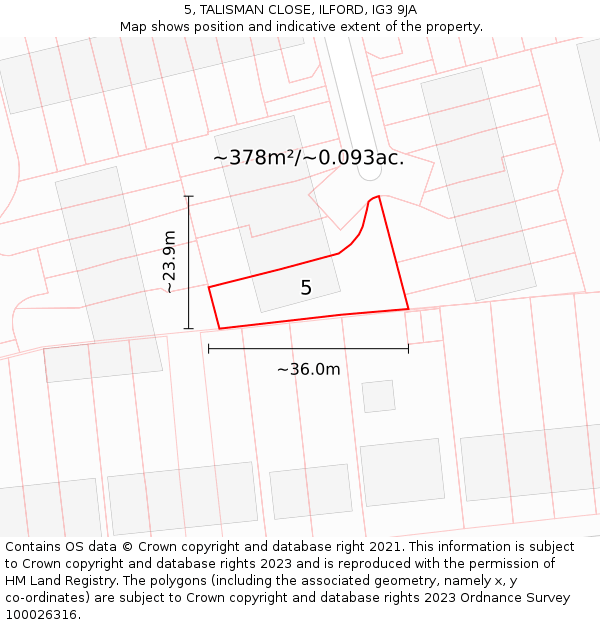 5, TALISMAN CLOSE, ILFORD, IG3 9JA: Plot and title map