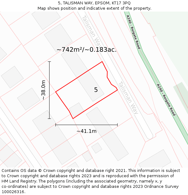 5, TALISMAN WAY, EPSOM, KT17 3PQ: Plot and title map