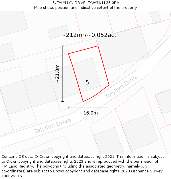 5, TALYLLYN DRIVE, TYWYN, LL36 0BA: Plot and title map