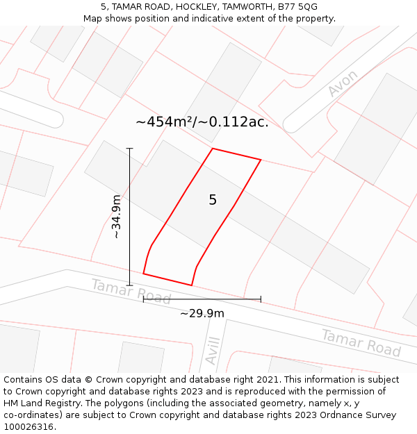 5, TAMAR ROAD, HOCKLEY, TAMWORTH, B77 5QG: Plot and title map