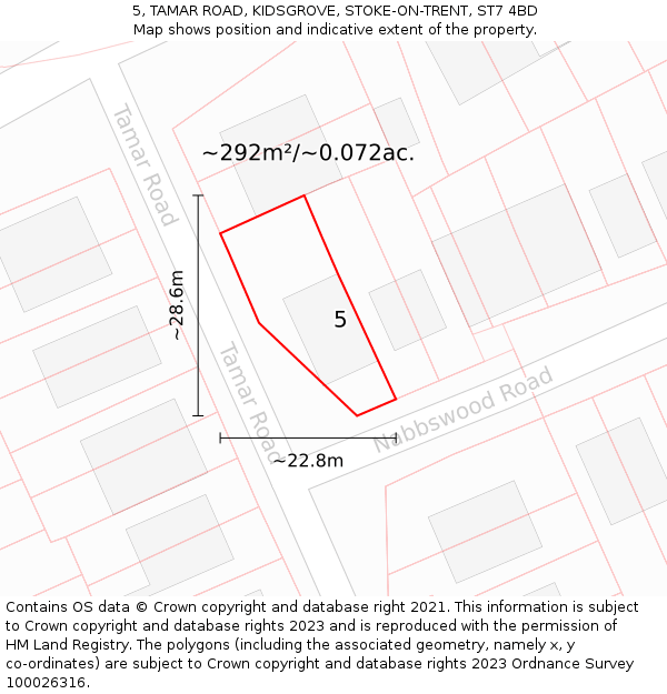 5, TAMAR ROAD, KIDSGROVE, STOKE-ON-TRENT, ST7 4BD: Plot and title map