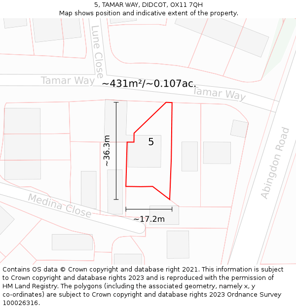 5, TAMAR WAY, DIDCOT, OX11 7QH: Plot and title map