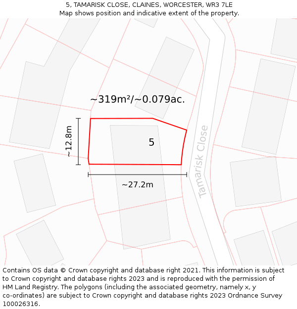 5, TAMARISK CLOSE, CLAINES, WORCESTER, WR3 7LE: Plot and title map