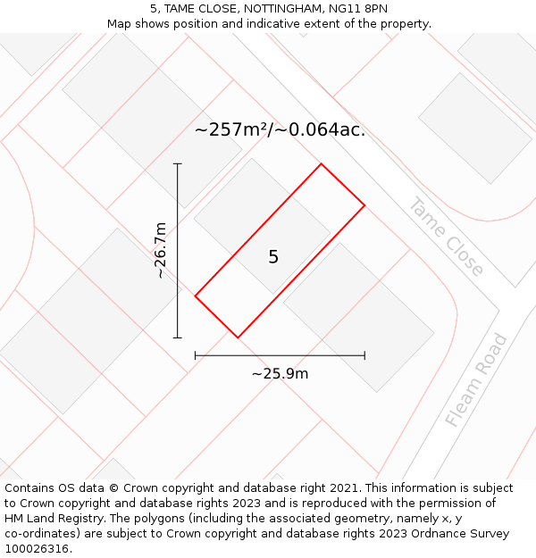 5, TAME CLOSE, NOTTINGHAM, NG11 8PN: Plot and title map