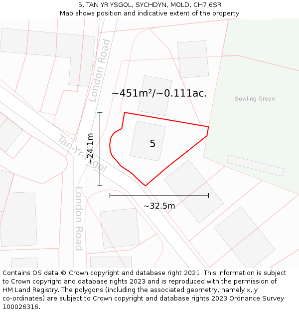 5, TAN YR YSGOL, SYCHDYN, MOLD, CH7 6SR: Plot and title map