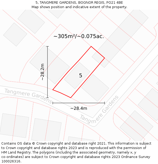 5, TANGMERE GARDENS, BOGNOR REGIS, PO21 4BE: Plot and title map