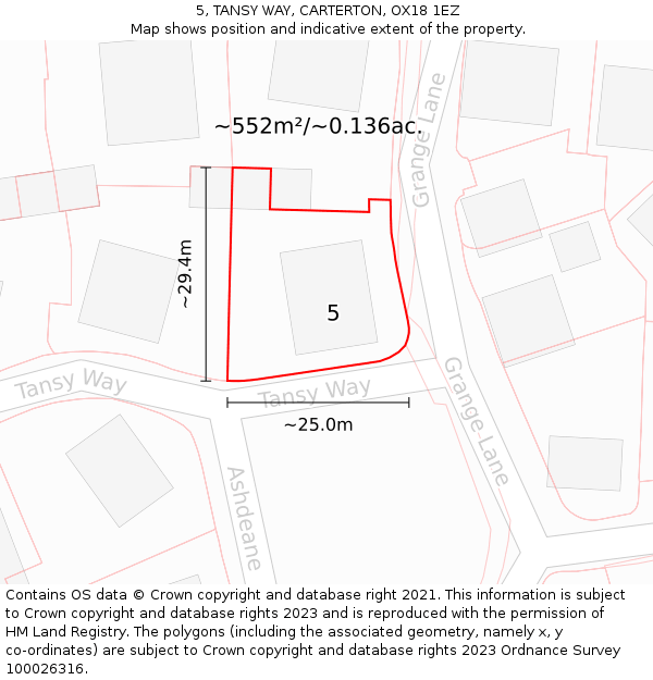 5, TANSY WAY, CARTERTON, OX18 1EZ: Plot and title map