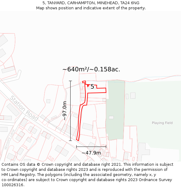 5, TANYARD, CARHAMPTON, MINEHEAD, TA24 6NG: Plot and title map