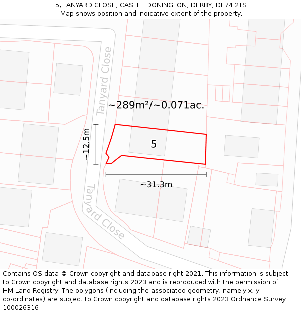 5, TANYARD CLOSE, CASTLE DONINGTON, DERBY, DE74 2TS: Plot and title map